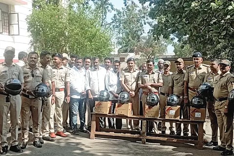 Distribution of helmets to police personnel