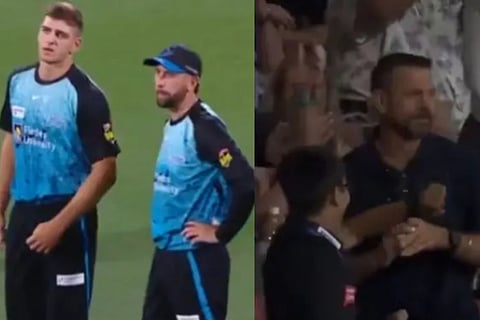 Liam Hasketts father catches six hit against his son during BBL game