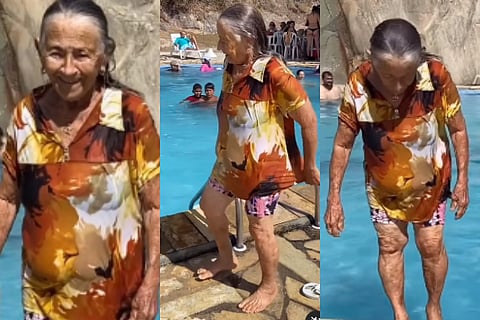 old woman jump