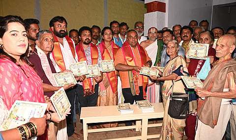 Almanac distribution by MLA T.S. Srivatsa