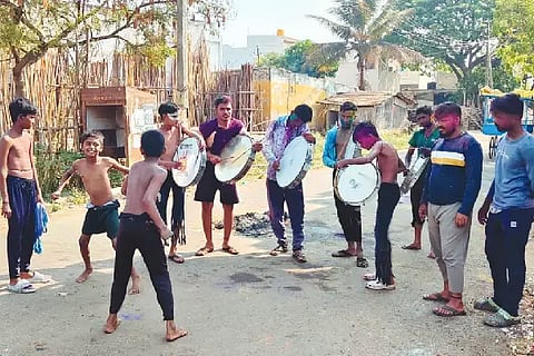 Young people dancing and having fun in disguise