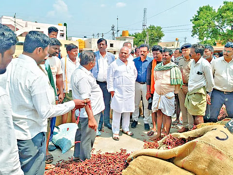 Minister Shivanand Patil visit to byadagi chilly market