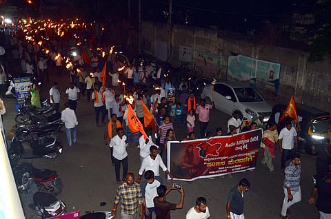 Protest condemning terrorist attacks Mandya