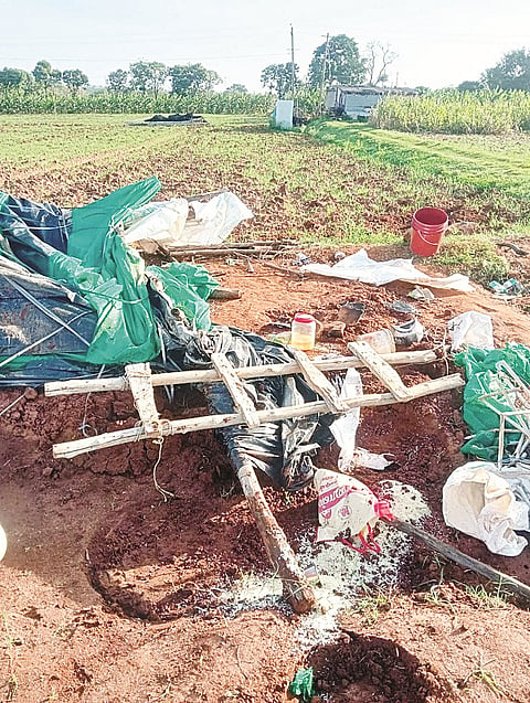 ಗುಂಡ್ಲುಪೇಟೆ ತಾಲೂಕಿನ ಹಂಗಳ ಗ್ರಾಮದಲ್ಲಿ ಕಾಡಾನೆ ದಾಳಿಗೆ ನೆಲಕಚ್ಚಿರುವ ಮನೆ.