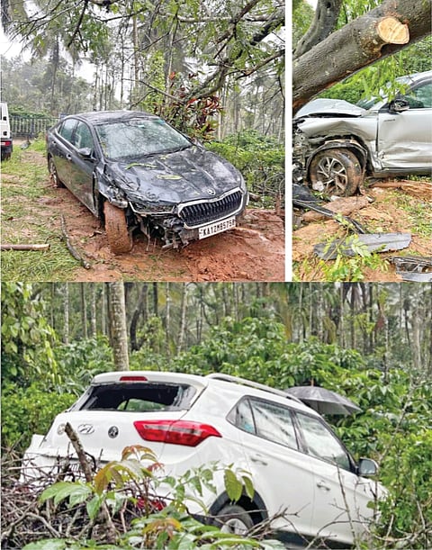 ಹಳ್ಳಕ್ಕೆ ಬಿದ್ದ ನಾಲ್ಕು ಕಾರು