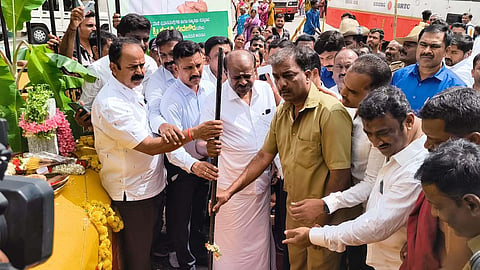 Bhumi Puja for Auto Station construction work Mandya