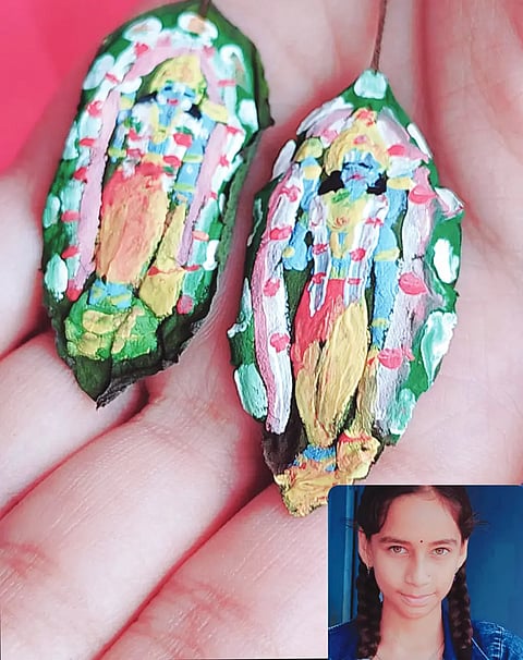 An image of Krishna blooming in a basil leaf