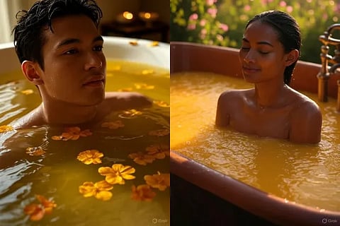 Bathing with turmeric water