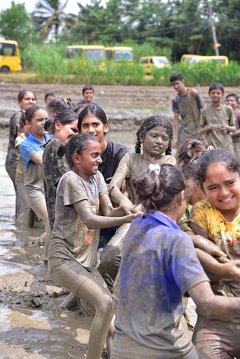 Mud play at Republic Central School Mandya
