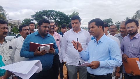 Site inspection for hostel construction Mandya