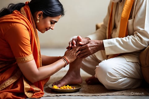hindu rituals ouch the feet iamge