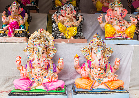 Ganesha idols ready for festival, Bangalore, India