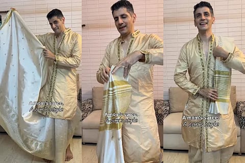 Man Styles Mom Old Saree As Dhoti