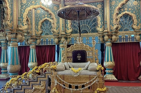 Throne arrangement at Mysore Palace for private durbar