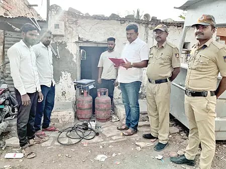 Food Department officials raided an illegal refilling shop on Monday and seized four household cylinders and a weighing machine.