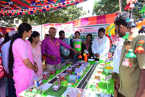 Waste material art exhibition Mandya