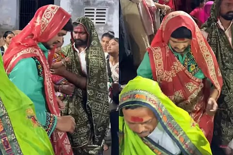 Men dancing in sarees