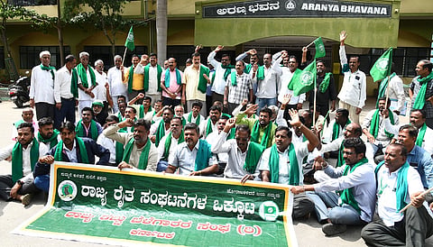 Farmers protest in front of Mysore Forest Office