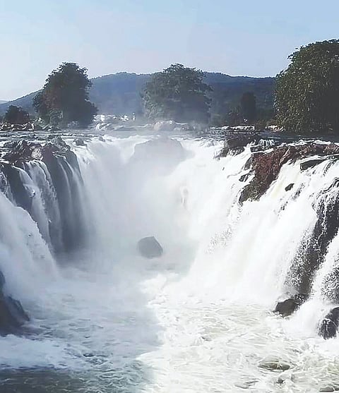 ಹನೂರು ತಾಲೂಕಿನ ಹೊಗೇನಕಲ್ ಫಾಲ್ಸ್‌ನಲ್ಲಿ ನೀರು ಹಾಲ್ನೋರೆಯಂತೆ ಧುಮ್ಮಿಕ್ಕುತ್ತಿರುವುದು.