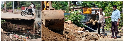   ಗದಗ ಜವಳಗಲ್ಲಿಯ ರಾಜಕಾಲುವೆಯಿಂದ ನೀರಿನ ಪೈಪ್​ಲೈನ್​ ಸ್ಥಳಾಂತರಿಸುತ್ತಿರವುದು.