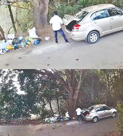 ಕಾವೇರಿ ಸೇತುವೆ ಬಳಿ ನೆಲ್ಯಹುದಿಕೇರಿ ಗ್ರಾಮದ ಹಂಸ ಎಂಬ ವ್ಯಕ್ತಿ ಕಸ ಬಿಸಾಡುತ್ತಿರುವ ದೃಶ್ಯ ಸಿಸಿ ಟಿವಿಯಲ್ಲಿ ಸೆರೆಯಾಗಿರುವುದು.