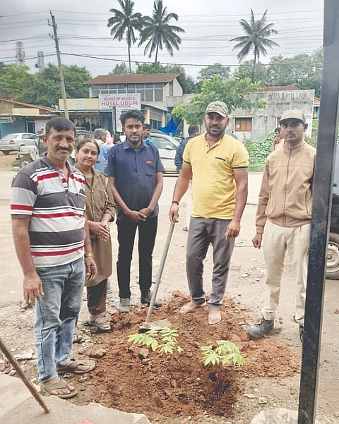 ವೃಕ್ಷಮಾತೆ ದಿ.ಡಾ.ಸಾಲುಮರದ ತಿಮ್ಮಕ್ಕ ಅವರ 115ನೇ ಜನ್ಮದಿನದ ಅಂಗವಾಗಿ ಸಕಲೇಶಪುರದ ಹೊಸ ಬಸ್ ನಿಲ್ದಾಣದ ಎದುರು ಗಿಡಗಳನ್ನು ನೆಡಲಾಯಿತು. ಜಿ.ಎಸ್.ಇತಿಹಾಸ್, ವಿಜಯ್‌ಕುಮಾರಿ, ಚಂದ್ರಶೇಖರ್ ಮತ್ತಿತರರಿದ್ದರು.