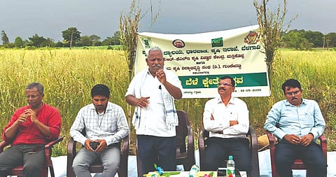 ಗುಂಡೇನಟ್ಟಿ ಗ್ರಾಮದಲ್ಲಿ ನಡೆದ ಸೆಣಬು ಬೆಳೆ ೇತ್ರೋತ್ಸವದಲ್ಲಿ ರೈತ ಡಾ.ಶಂಕರ ಲಂಗಟಿ ಸೆಣಬು ಬೆಳೆಯ ಕುರಿತು ಮಾತನಾಡಿದರು. ಎಚ್​.ಡಿ.ಕೋಳೇಕರ, ಮಂಜುನಾಥ ಕಳಸನ್ನವರ, ಸಿ.ಐ.ಹೂಗಾರ, ಜಿ.ಬಿ.ವಿಶ್ವನಾಥ ಇತರರಿದ್ದರು.