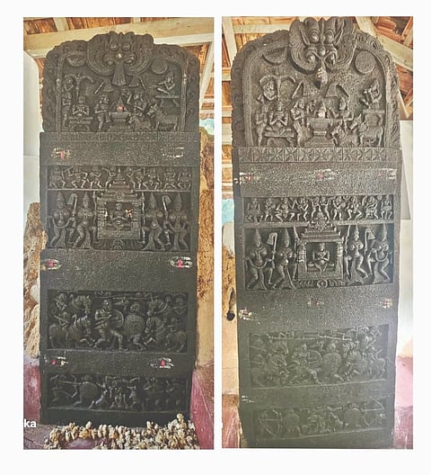ಕೋಣಂದೂರು ಸಮೀಪದ ಗ್ರಾಮದಲ್ಲಿ ದೊರೆತ ಎರಡು ವೀರಗಲ್ಲುಗಳು. 