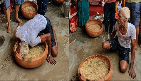 ಎಮ್ಮೆಯಂತೆ ಕೂಗುತ್ತಾ ಹಸಿರು ಹುಲ್ಲು, ಭೂಸಾ ತಿನ್ನುವ ವೃದ್ಧ