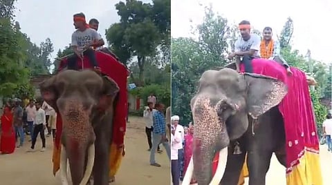 ಸರ್ಕಾರಿ ನೌಕರನಾದ ಮಗನ್ನು ಆನೆ ಮೇಲೆ ಕೂರಿಸಿ ಮೆರವಣಿಗೆ ಮಾಡಿದ ತಂದೆ