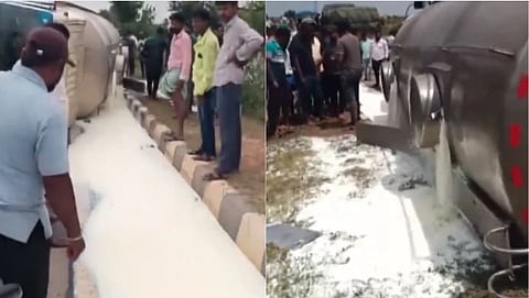 ಶಿರಾ ಬೈಪಾಸ್‌ನಲ್ಲಿ ನಂದಿನಿ ಹಾಲಿನ ಟ್ಯಾಂಕರ್ ಪಲ್ಟಿ
