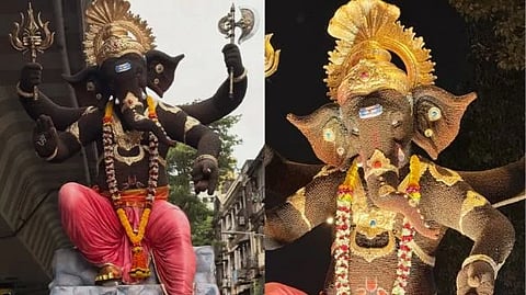 ರುದ್ರಾಕ್ಷದ ಮಣಿಗಳಿಂದ ಅಲಂಕರಿಸಿರುವ ಗಣೇಶ ಮೂರ್ತಿ