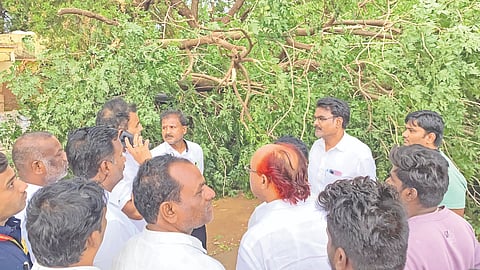 ಚಿಟಗುಪ್ಪ ತಾಲೂಕಿನ ಮನ್ನಾಏಖೇಳ್ಳಿಯಲ್ಲಿ ಗಾಳಿ ಮಳೆಗೆ ಮರ ನೆಲಕ್ಕುರುಳಿ ಸಂಚಾರ ಸ್ಥಗಿತಗೊಂಡ ಹಿನ್ನೆಲೆಯಲ್ಲಿ ಮಂಗಳವಾರ ಶಾಸಕ ಡಾ. ಶೈಲೇಂದ್ರ ಬೆಲ್ದಾಳೆ ಸ್ಥಳಕ್ಕೆ ಭೇಟಿ ನೀಡಿ ಪರಿಶೀಲಿಸಿದರು