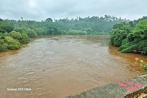 ಬಾಳೆಹೊನ್ನೂರು ಪಟ್ಟಣದ ಭದ್ರಾನದಿಯಲ್ಲಿ  ನೀರಿನ ಹರಿವು ಹೆಚ್ಚಾಗಿರುವುದು.