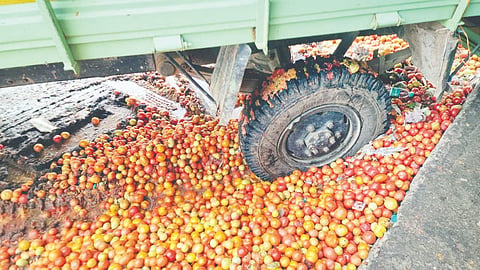 Chintamani APMC turns into a muddy field.
