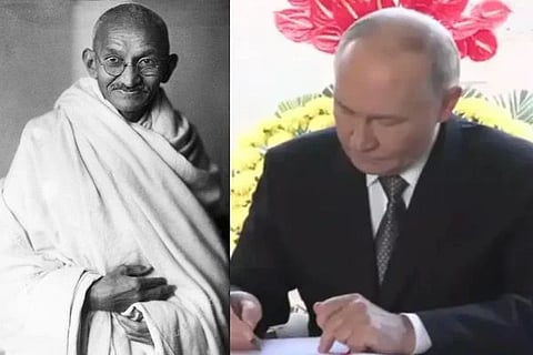 ಸಂದರ್ಶಕ ಪುಸ್ತಕದಲ್ಲಿ ಟಿಪ್ಪಣಿ ಬರೆಯುತ್ತಿರುವ ಪುಟಿನ್