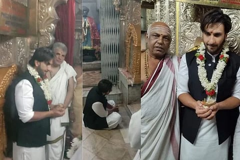 ಚಾಮುಂಡೇಶ್ವರಿ ದೇವಸ್ಥಾನದಲ್ಲಿ ನಟ ರಣವೀರ್ ಸಿಂಗ್ ಪೂಜೆ ಸಲ್ಲಿಸಿರುವುದು.