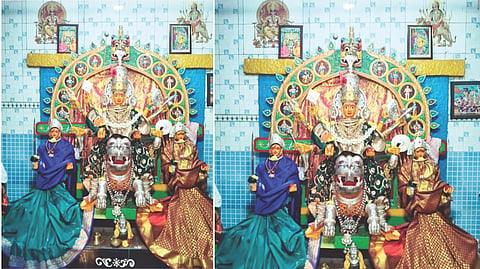 ಉಡಿ ತುಂಬುವ ಕಾರ್ಯಕ್ರಮ ಹಿನ್ನೆಲೆಯಲ್ಲಿ ಹೂವಿನಹಡಗಲಿ ಕೋಟೆ ಭಾಗದ ಗ್ರಾಮದೇವತೆ ಊರಮ್ಮ ದೇವಿಯನ್ನು ವಿಶೇಷವಾಗಿ ಅಲಂಕರಿಸಲಾಗಿತ್ತು.