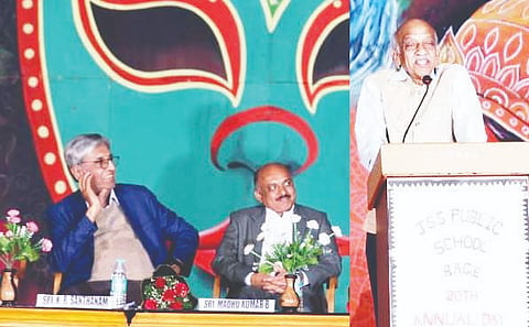 ಬಾಗೆ ಜೆಎಸ್‌ಎಸ್ ಶಾಲೆಯಲ್ಲಿ ಆಯೋಜಿಸಿದ್ದ ವಾರ್ಷಿಕೋತ್ಸವದಲ್ಲಿ ಇಸ್ರೋ ಮಾಜಿ ಅಧ್ಯಕ್ಷ ಕಿರಣ್‌ಕುಮಾರ್ ಮಾತನಾಡಿದರು.