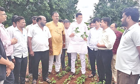 ಹುಮನಾಬಾದ್​ ತಾಲೂಕಿನ ಮುಗನೂರ ಗ್ರಾಮದ ರೈತರ ಜಮೀನಿಗೆ ಭಾನುವಾರ ಅಧಿಕಾರಿಗಳ ತಂಡದೊಂದಿಗೆ ಶಾಸಕ ಡಾ.ಸಿದ್ದಲಿಂಗಪ್ಪ ಪಾಟೀಲ್​ ಭೇಟಿ ನೀಡಿ ಬೆಳೆಗಳ ಸ್ಥಿತಿ ಪರಿಶೀಲಿಸಿದರು. ತಹಸೀಲ್ದಾರ್​ ಜಗದೀಶ ಚೌರ್​, ಕೃಷಿ ಎಡಿ ಶರಣಕುಮಾರ ಕಲ್ಯಾಣಿ, ಬಸವರಾಜ ಆರ್ಯ ಇತರರಿದ್ದರು.