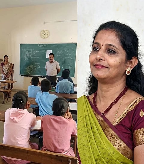 ಮಕ್ಕಳಿಗೆ ಪಾಠ ಮಾಡುತ್ತಿರುವ ಮುಖ್ಯ ಶಿಕ್ಷಕಿ ಜ್ಯೋತಿ. ಈ ಸಂದರ್ಭದಲ್ಲಿ ಬಿಇಒ ಎಸ್.ಎನ್.ರಾಜು ಸಹ ಹಾಜರಿದ್ದರು. 