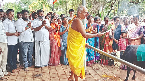  ತ್ರಾಸಿಯ ಶ್ರೀ ರಾಮ ಮಂದಿರ ಬಳಿ ಸಾಮೂಹಿಕ ಗೋಪೂಜೆ ಕಾರ್ಯಕ್ರಮ ನಡೆಯಿತು. 