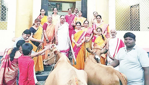 ಬಲೂರಿನ ಶ್ರೀ ಶಂಕರ ಮಠದಲ್ಲಿ ಭಕ್ತರು ಗೋ ಪೂಜೆ ನೆರವೇರಿಸುತ್ತಿರುವುದು.