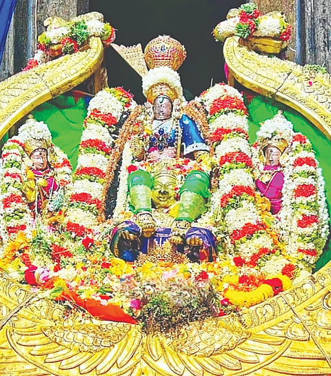ಮೇಲುಕೋಟೆ ಚೆಲುವನಾರಾಯಣಸ್ವಾಮಿಗೆ ವೈರಮುಡಿ ಅಲಂಕಾರದಲ್ಲೇ ರಾಜಮುಡಿ ಧರಿಸಿ ಅದೇ ಅಲಂಕಾರದಲ್ಲಿ ಭಕ್ತರಿಗೆ ದರ್ಶನಕ್ಕೆ ಅವಕಾಶಮಾಡಿಲಾಗಿತ್ತು 