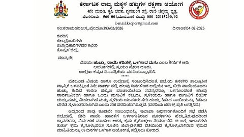 ರಾಜ್ಯ ಮಕ್ಕಳ ಹಕ್ಕುಗಳ ಆಯೋಗ ಸ್ವಯಂ ಪ್ರೇರಿತ ದೂರು ದಾಖಲಿಸಿ, ಡಿಸಿಗೆ ವರದಿ ನೀಡುವಂತೆ ಆದೇಶಿಸಿರುವ ಪ್ರತಿ.