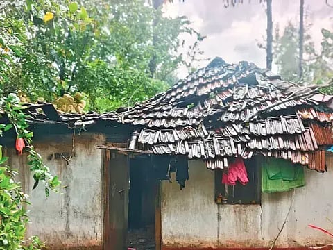 ಮೂಡಿಗೆರೆ ತಾಲೂಕು ಬಡವನದಿಣ್ಣೆ ಗ್ರಾಮದಲ್ಲಿ ಜಾನಕಿ ಎಂಬುವವರ ಮನೆ ಮೇಲೆ ಮರ ಬಿದ್ದು ಛಾವಣಿಗೆ ಹಾನಿಯಾಗಿರುವುದು.