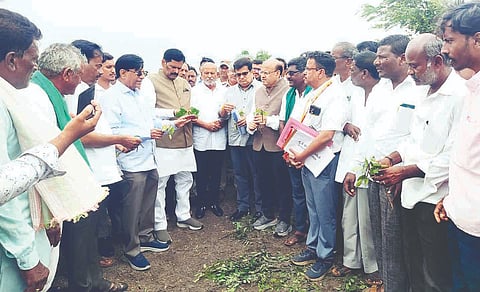 ಯಲಬುರ್ಗಾ ತಾಲೂಕಿನ ಸಂಗನಾಳದಲ್ಲಿ ಸಚಿವರಾದ ಬಸವರಾಜ ರಾಯರಡ್ಡಿ ಮತ್ತು ಶಿವರಾಜ ತಂಗಡಗಿ ಗುರುವಾರ ಭೇಟಿ ನೀಡಿ ಬರ ವೀಕ್ಷಣೆ ಮಾಡಿದರು.