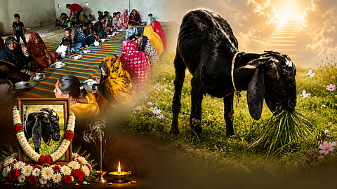 ಹಿಂದೂ ಸಂಪ್ರದಾಯದಂತೆ ಮೇಕೆಗೆ ಅಂತ್ಯಕ್ರಿಯೆ