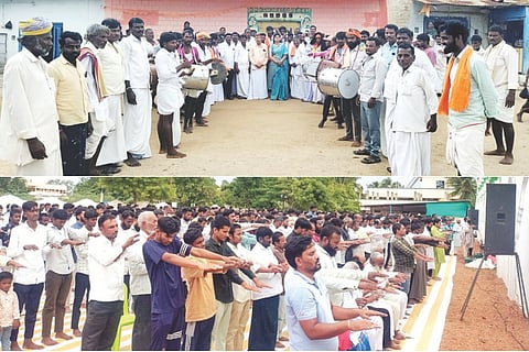 ಅರಕೇರಾ ಪಟ್ಟಣದ ಸೂಗೂರೇಶ್ವರ ದೇವಸ್ಥಾನದಲ್ಲಿ ಭಕ್ತರು ಮಳೆಗಾಗಿ ವಿಶೇಷ ಪ್ರಾರ್ಥನೆ ಸಲ್ಲಿಸಿದರು. ಜಿಪಂ ಮಾಜಿ ಸದಸ್ಯ ಸತ್ಯನಾರಾಯಣ ನಾಯಕ ಪೊಲೀಸ್‌ಪಾಟೀಲ್, ಎಐಸಿಸಿ ಮಹಿಳಾ ಕಾರ್ಯದರ್ಶಿ ಶ್ರೀದೇವಿ ನಾಯಕ, ಪ್ರಮುಖರಾದ ಮಲ್ಲಿಕಾರ್ಜುನಯ್ಯ ಸ್ವಾಮಿ ಹಿರೇಮಠ, ಪರಮೇಶ ಪೂಜಾರಿ, ಶೇಖರಪ್ಪ ಗೌಡ ಮಾಲಿಪಾಟೀಲ್, ವರದರಾಜ ನಾಯಕ ಇತರರಿದ್ದರು. ಹಾಗೂ ಸಿರವಾರ ಪಟ್ಟಣದ ಮರಾಠಾ ರಸ್ತೆಯಲ್ಲಿರುವ ಈದ್ಗಾ ಮೈದಾನದಲ್ಲಿ ಮಳೆಗಾಗಿ ಮುಸ್ಲಿವರು ಸಾಮೂಹಿಕ ಪ್ರಾರ್ಥನೆ ಮಾಡುತ್ತಿರುವುದು.