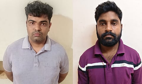 ಉಡುಪಿ ನ್ಯಾಯಾಲಯಕ್ಕೆ ನಕಲಿ ಆಧಾರ್​ ಕಾರ್ಡ್​ ನೀಡಿ ವಂಚಿಸಿ ಬಂಧನಕ್ಕೊಳಗಾದ ಬಂಟ್ವಾಳದ ಉಮ್ಮರ್​ ಫಾರೂಕ್​ ಹಾಗೂ ಮಂಗಳೂರಿನ ನಿಶಾಂತಕುಮಾರ್​.